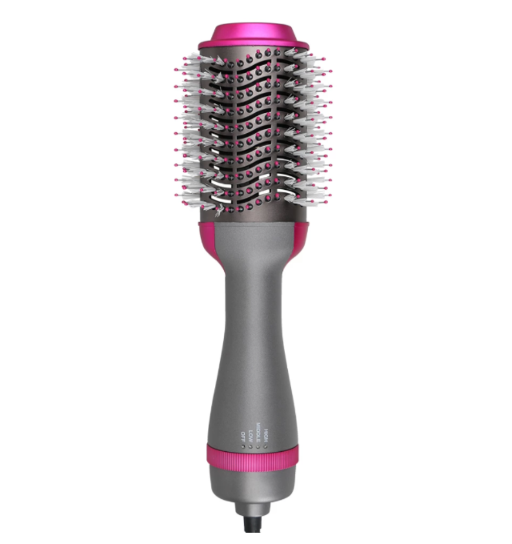 3 adjustable heat-levels for different hair types, high heat for thick hair, low heat for fine hair, flexible setting to lock in your beautiful hairstyle. This volumizer brush can be placed closer to the scalp for lift. Also use it as a dryer, styler, volumizer, make your hair curly, wavy or straighten.